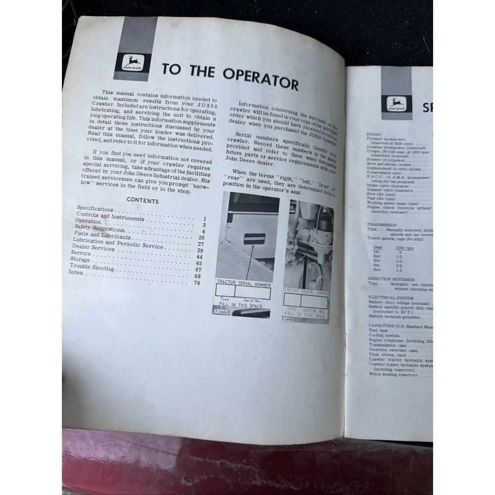 John Deere JD350 Crawlers Operators Manual OM-T32423 Issue H9